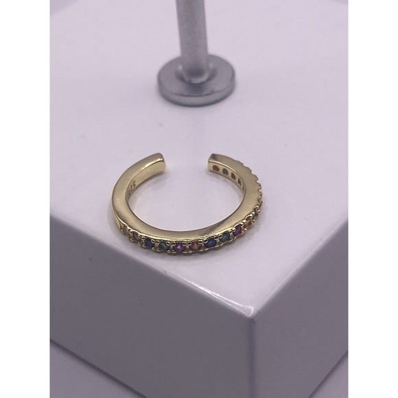 Hoop Style Earrings Gold Plated Multi Color CZ Sterling Silver - Picture 1 of 5